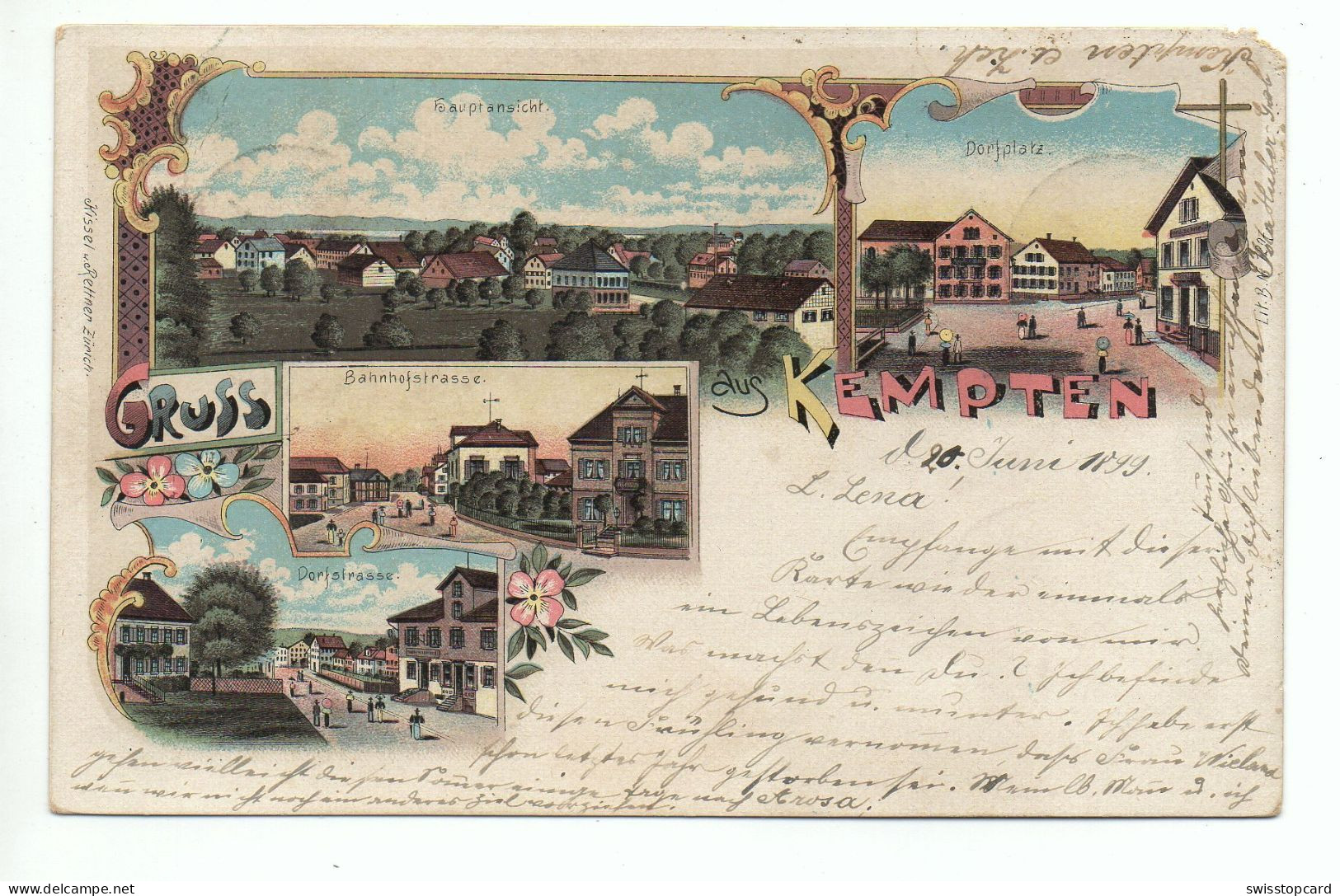 LITHO Gruss Aus KEMPTEN (Wetzikon) Dorfstrasse Gel. 1899 Ambulant - Dorf