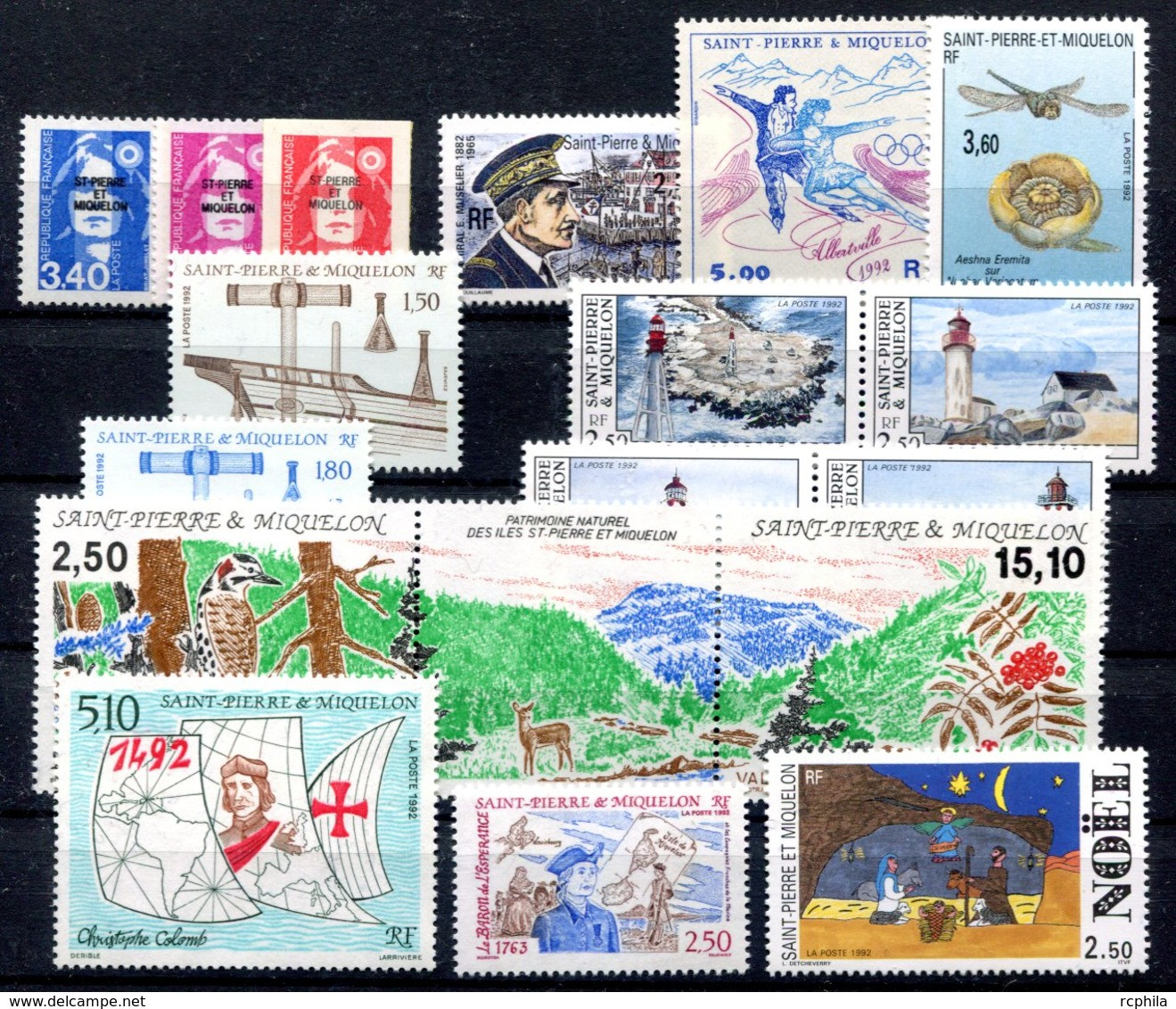 RC 16396 ST PIERRE ET MIQUELON COTE 33,70€ - 1992 ANNÉE COMPLETE SOIT 17 TIMBRES N° 555 / 571 NEUF ** MNH TB - Ongebruikt