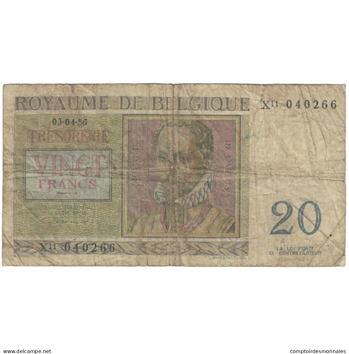 Billet, Belgique, 20 Francs, 1966, 1966-04-03, KM:132b, B - 20 Franchi