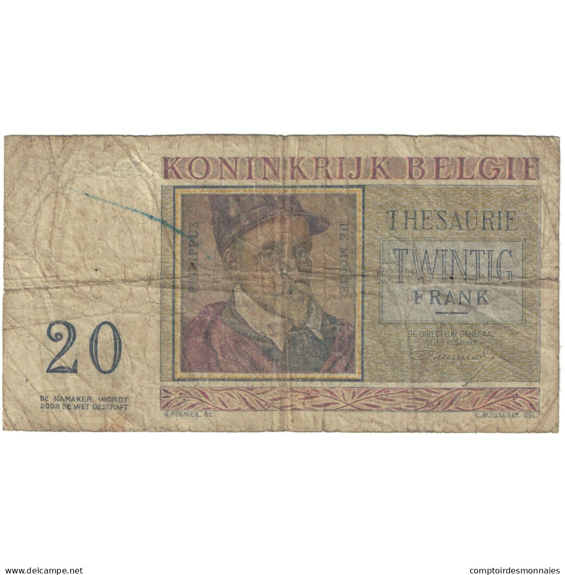 Billet, Belgique, 20 Francs, 1966, 1966-04-03, KM:132b, B - 20 Francs