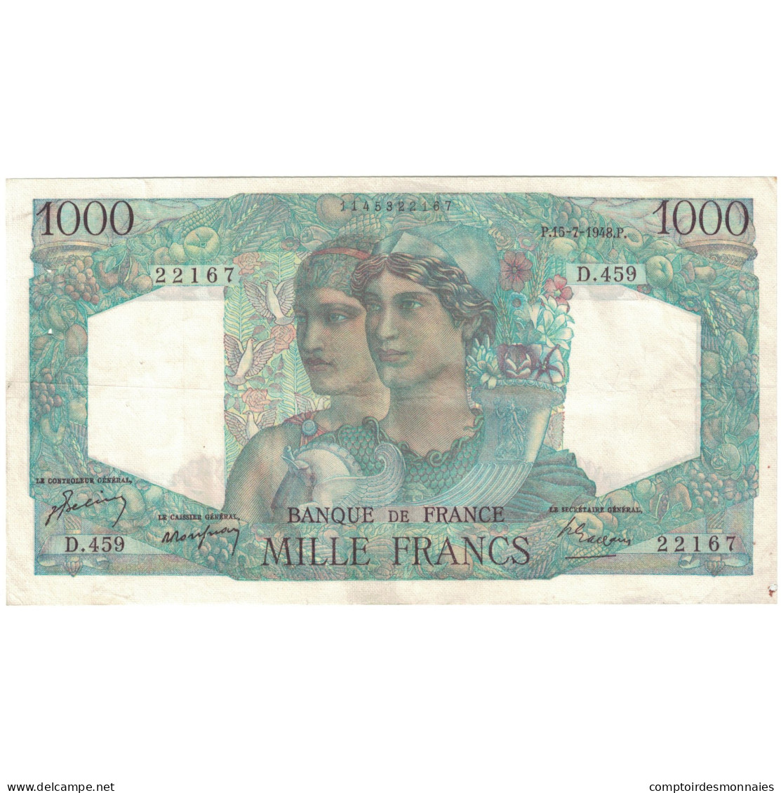 France, 1000 Francs, Minerve Et Hercule, 1948, D.459, TTB+, Fayette:41.22 - 1 000 F 1945-1950 ''Minerve Et Hercule''