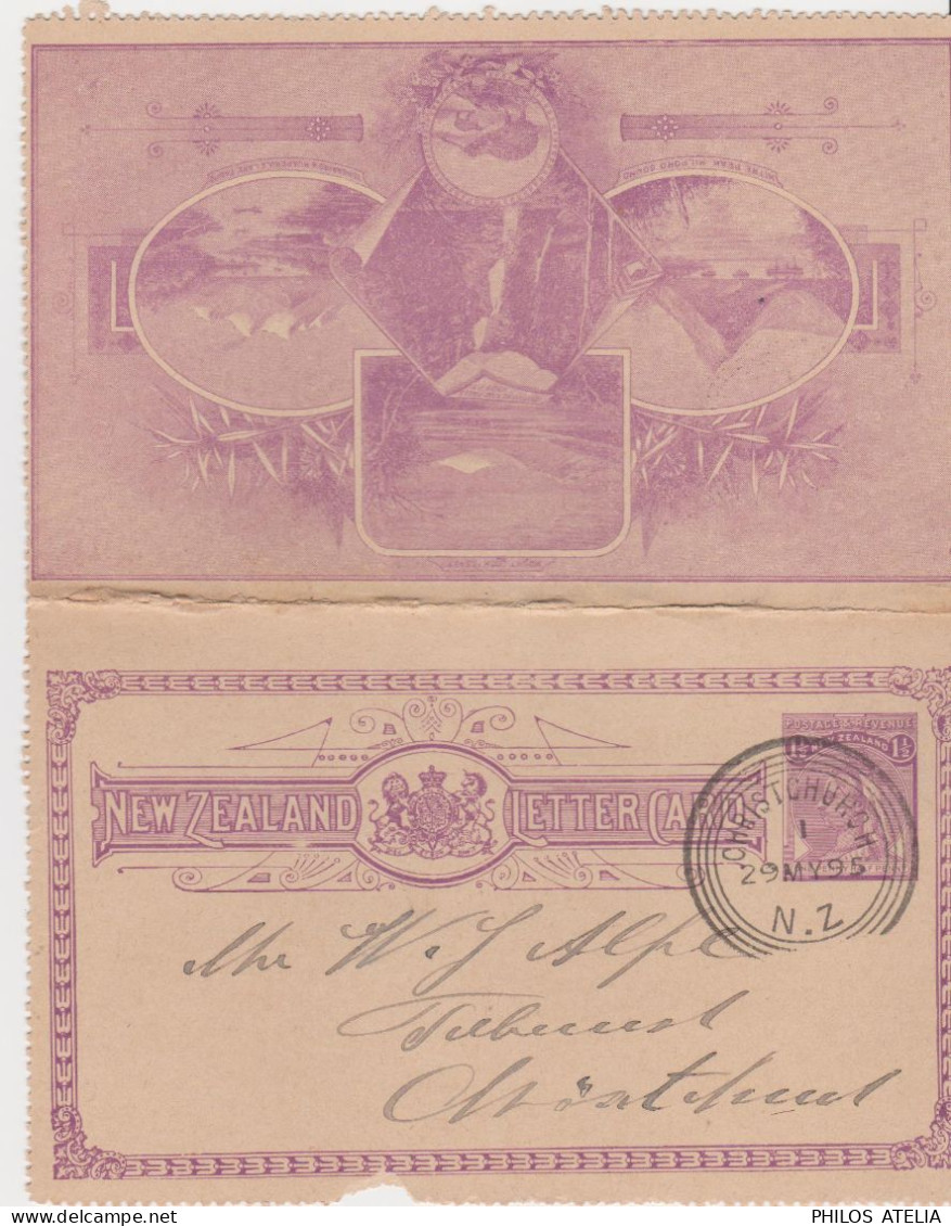 NEW ZEALAND Letter Card Mitre Peak Entier Violet 1/2 Penny Victoria Type H CAD Christ Church 29 MY 1895 NZ - Postwaardestukken