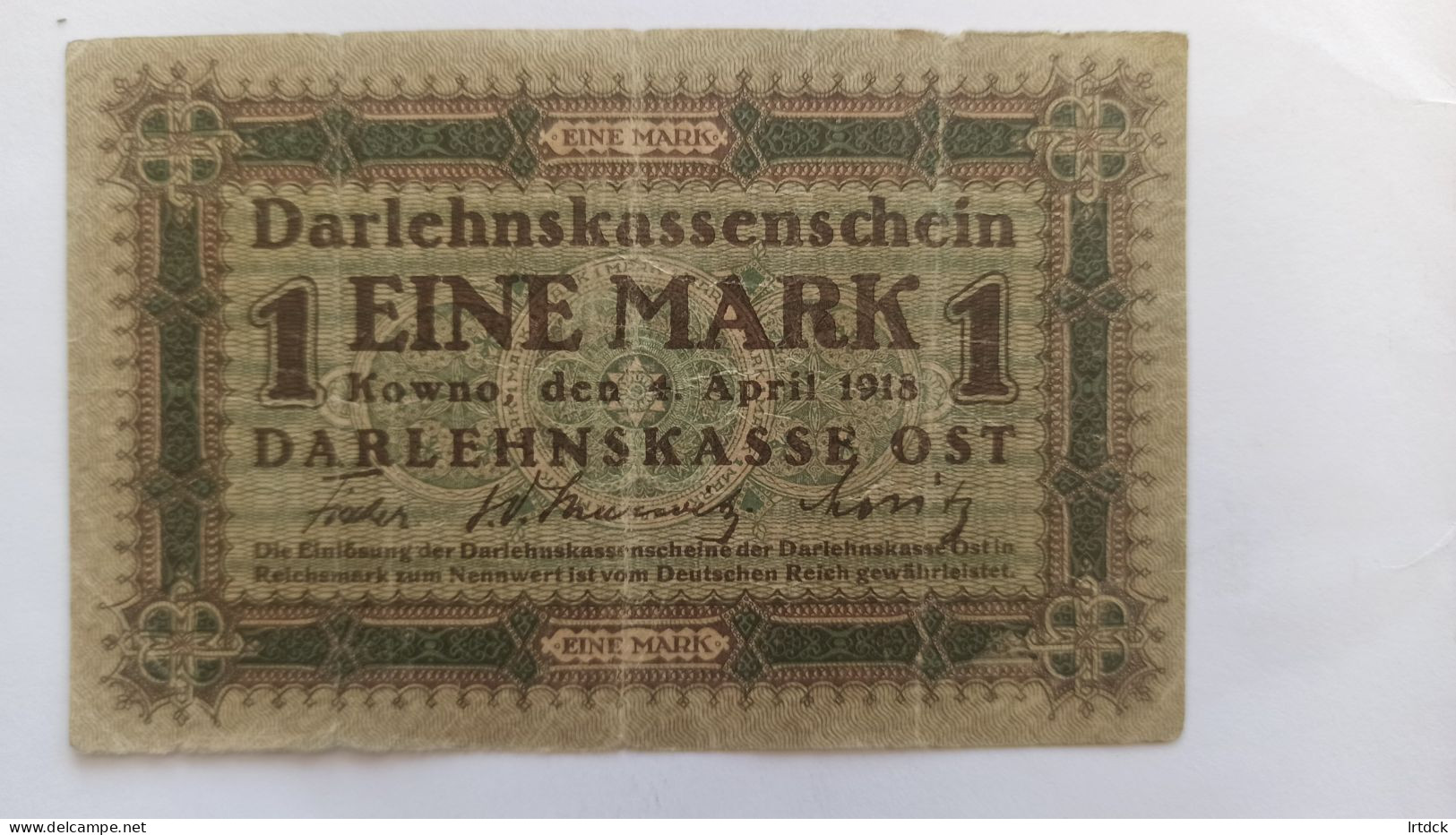 Billet Allemand 1 Mark "kowno" 1918 - Other & Unclassified