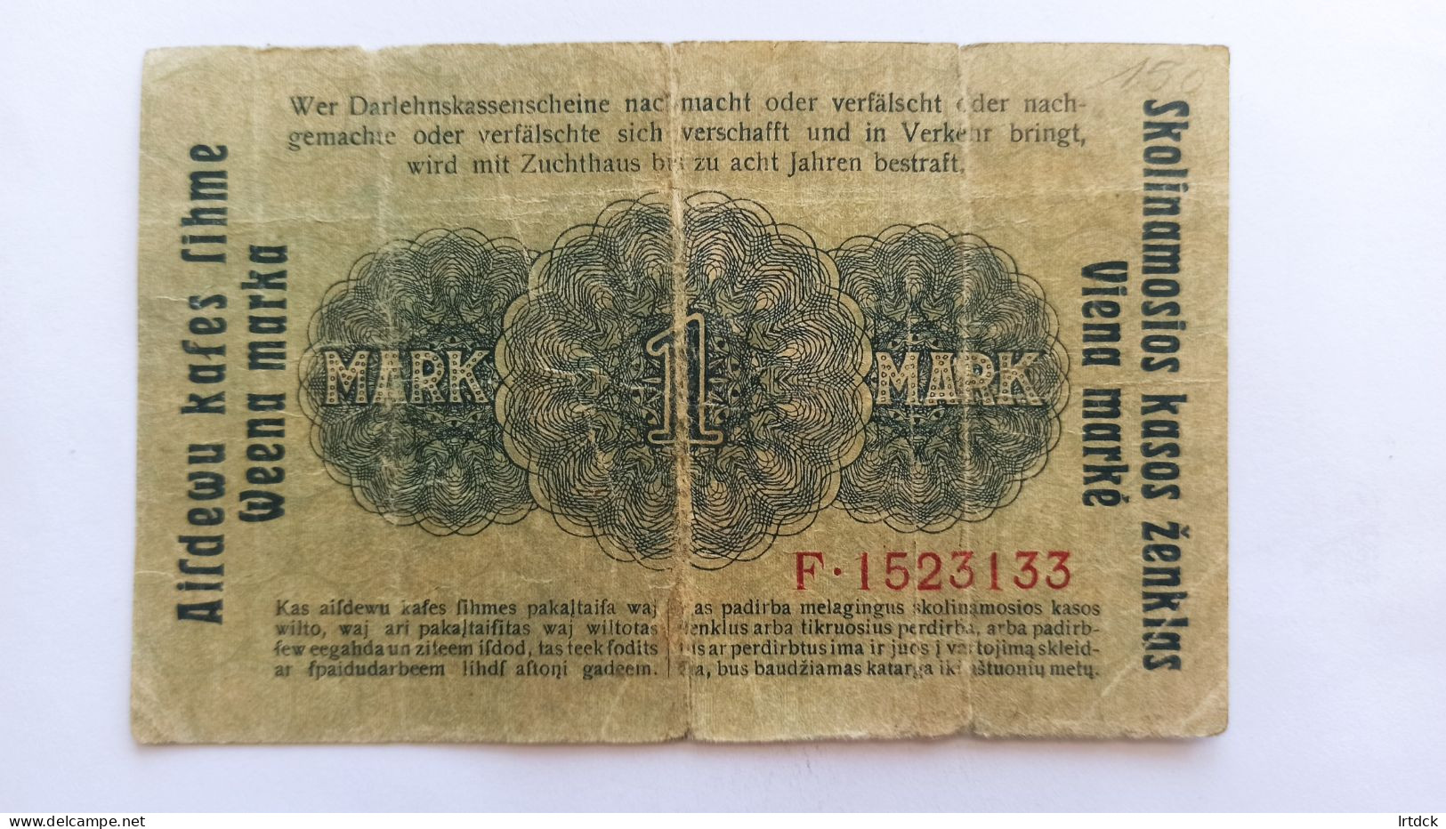Billet Allemand 1 Mark "kowno" 1918 - Andere & Zonder Classificatie