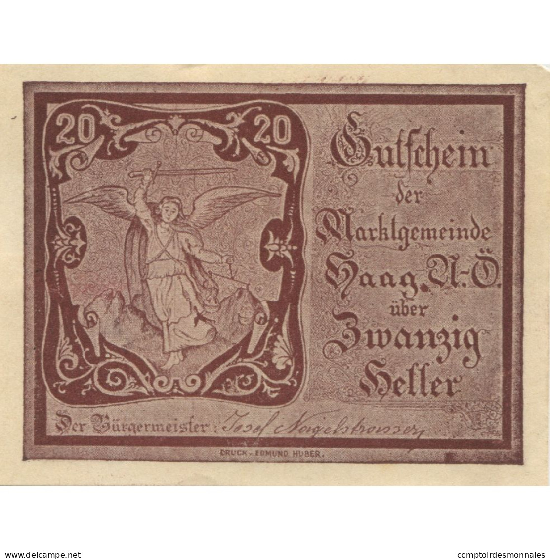 Billet, Autriche, Haag, 20 Heller, Personnage 1920-12-31, SUP, Mehl:FS 318VIb - Autriche