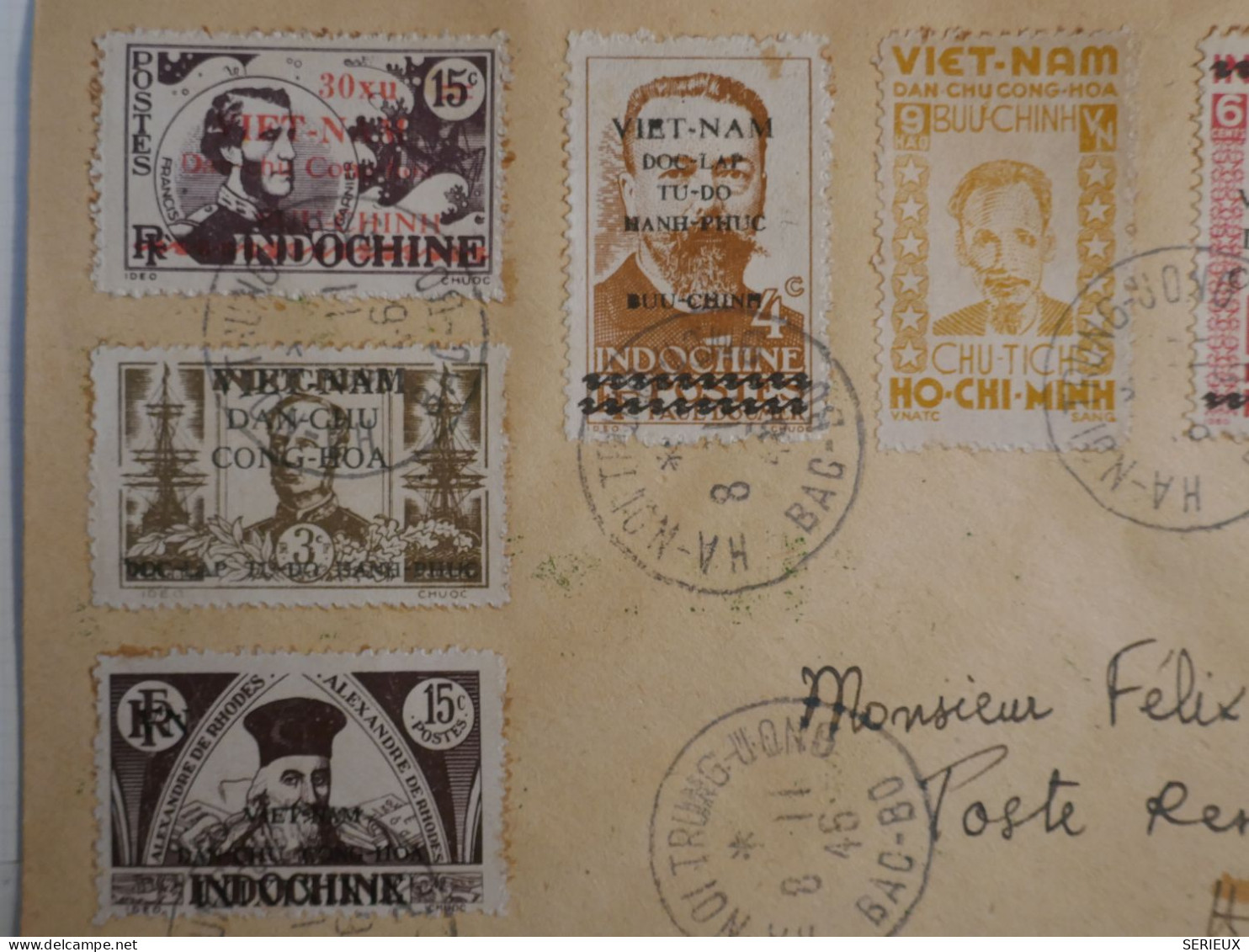 C  INDO CHINA  BELLE  LETTRE RRR 1946 HA -NOI -TRONG +SURCHARGES + AFFRANCH. PLAISANT - Storia Postale