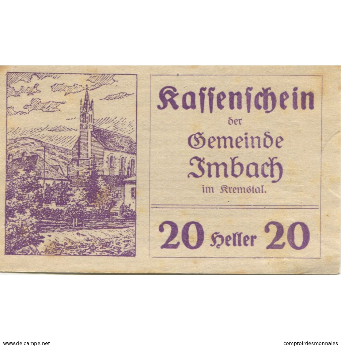 Billet, Autriche, Imbach, 20 Heller, Eglise, 1920 TTB, Mehl:FS 404IIc - Autriche