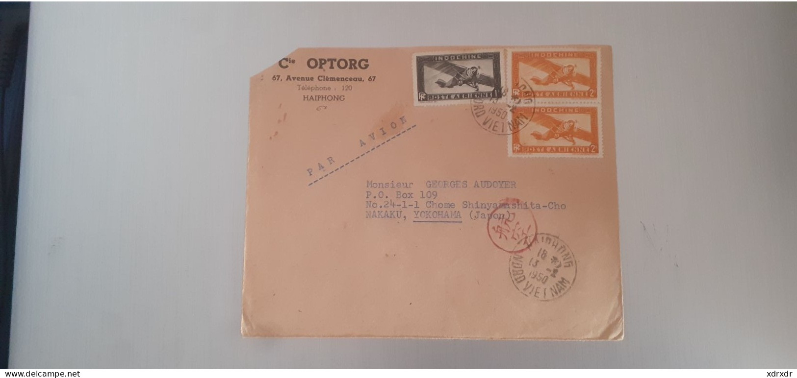 Airmail Cover 1950 From Haiphong (Indochina) To Japan (Yokohama) With Japanese Censor Mark - Briefe U. Dokumente