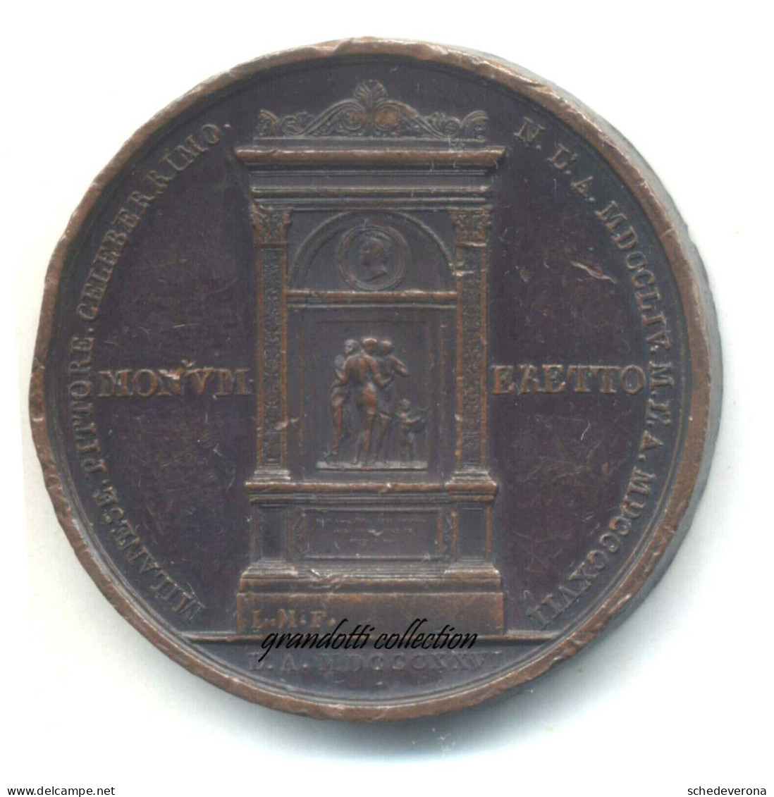 ANDREA APPIANI EREZIONE MONUMENTO BRERA 1826 MEDAGLIA MANFREDINI - Professionali/Di Società