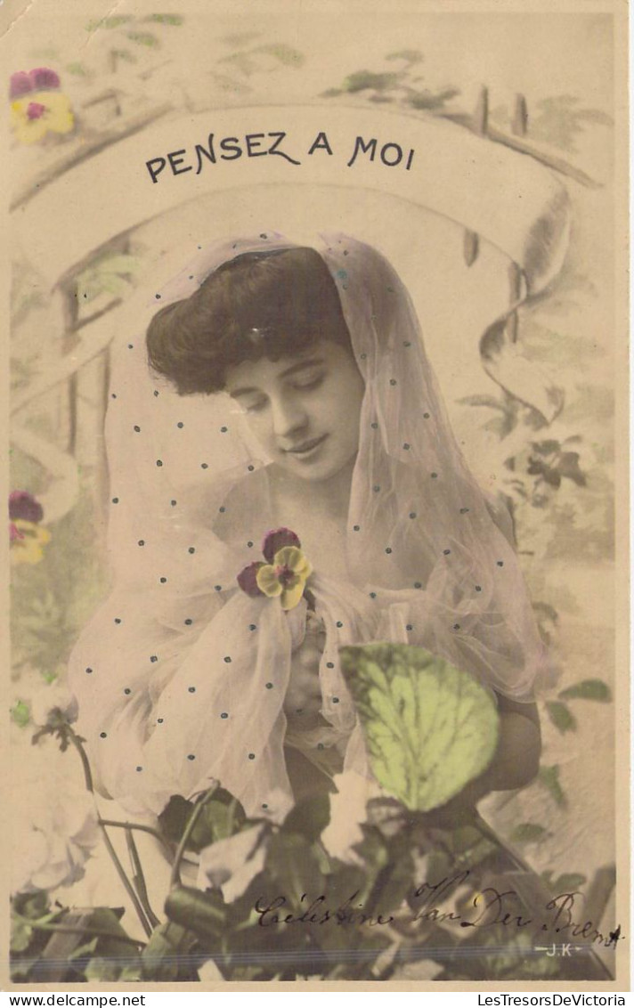 FANTAISIE - Lots - Femme - Pensez A Moi - Je Pense A Vous - Fleurs - Robe - Carte Postale Ancienne - Femmes