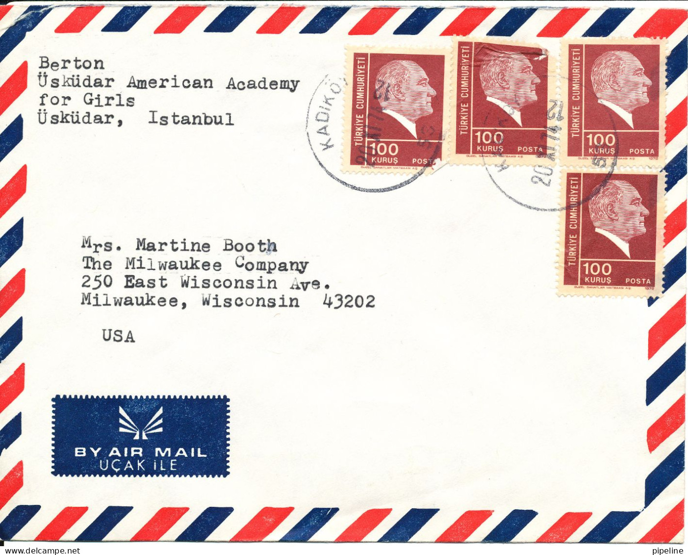 Turkey Air Mail Cover Sent To USA 20-11-1974 (one Ot The Stamps Is Damaged) - Luftpost