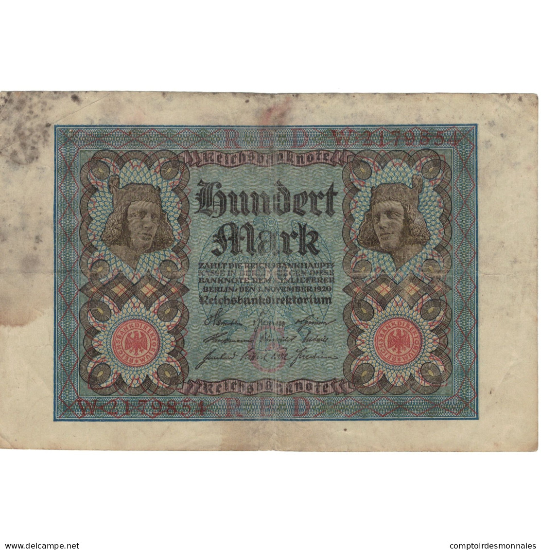 Billet, Allemagne, 100 Mark, 1920-11-01, KM:69b, B+ - 100 Mark