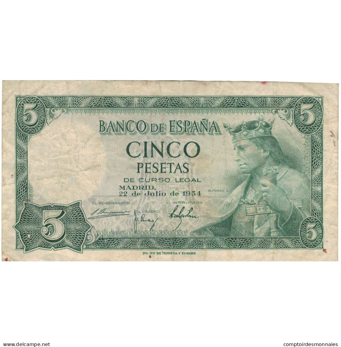 Billet, Espagne, 5 Pesetas, 1954, 1954-07-22, KM:146a, TB - 5 Pesetas