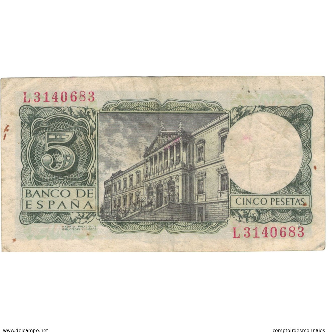 Billet, Espagne, 5 Pesetas, 1954, 1954-07-22, KM:146a, TB - 5 Pesetas