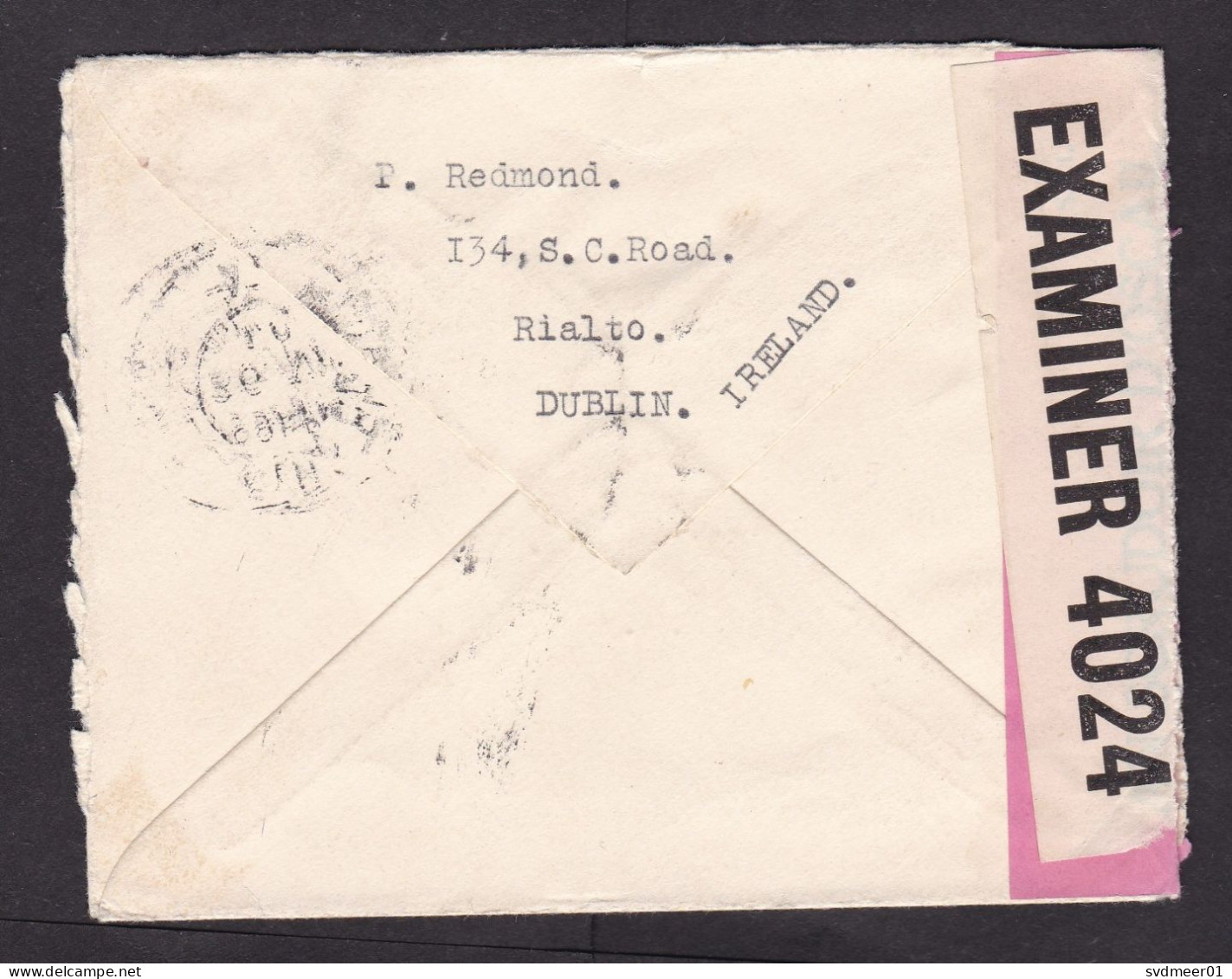 Ireland: Cover To USA, 1940, 4 Stamps, Map, Symbol, 2x Censored, Pink & White Censor Label, World War 2 (traces Of Use) - Brieven En Documenten