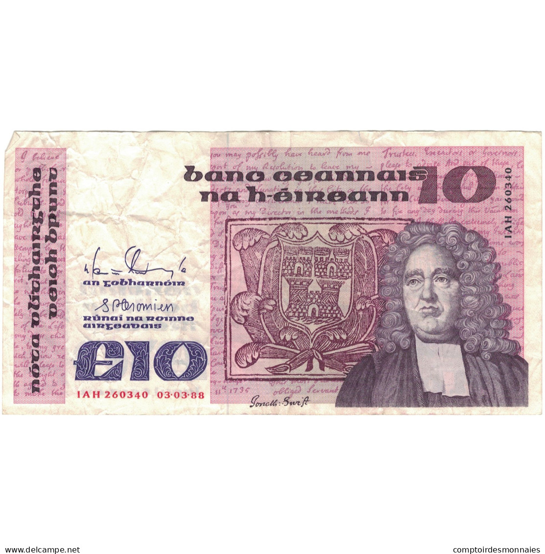 Billet, Ireland - Republic, 10 Pounds, 1988, 1988-02-01, KM:72c, TTB - Ireland