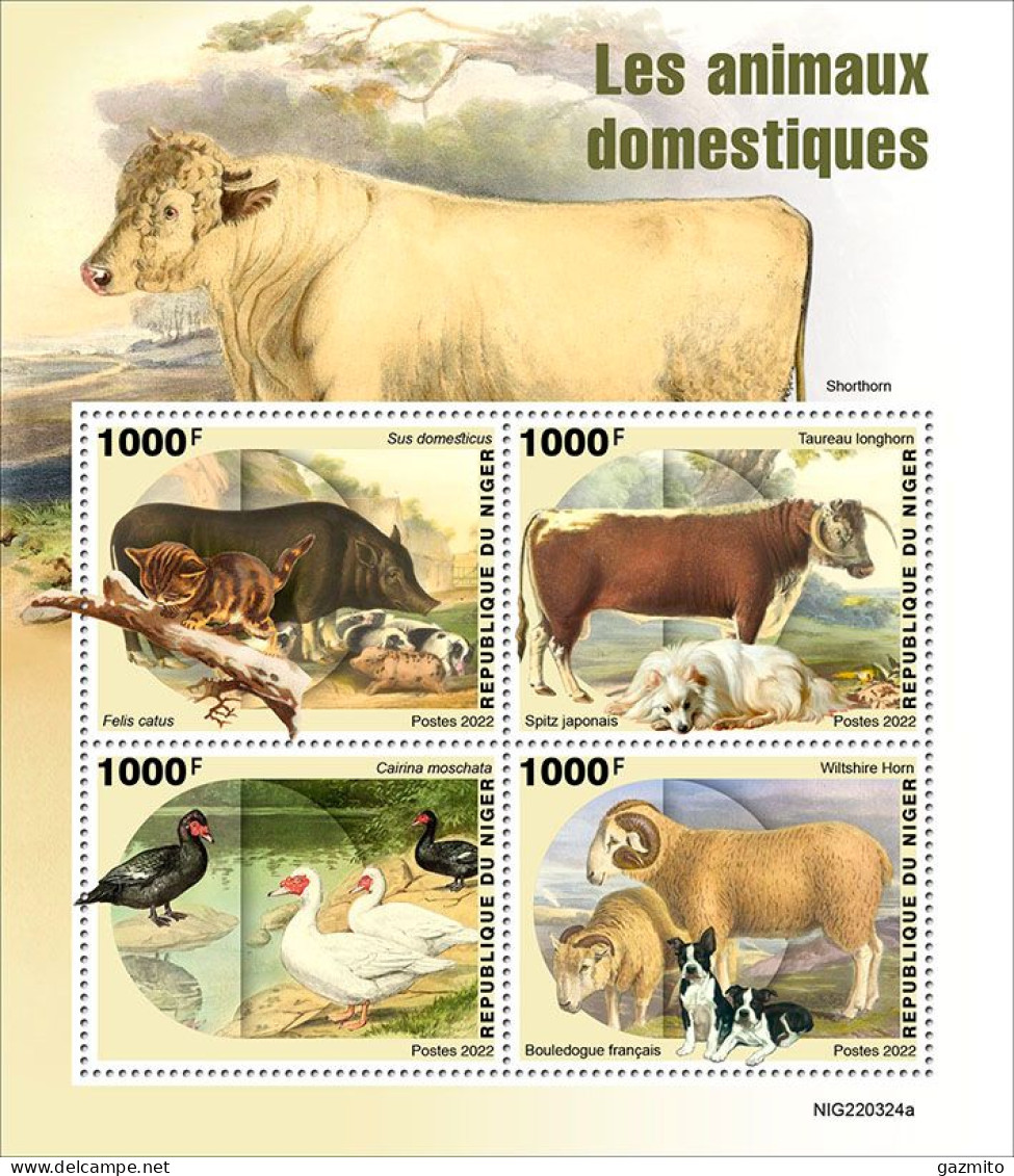 Niger 2022, Animals, Farmer Animals, Sheep, Cow, Cat, Dog, Swan, 4val In BF - Swans