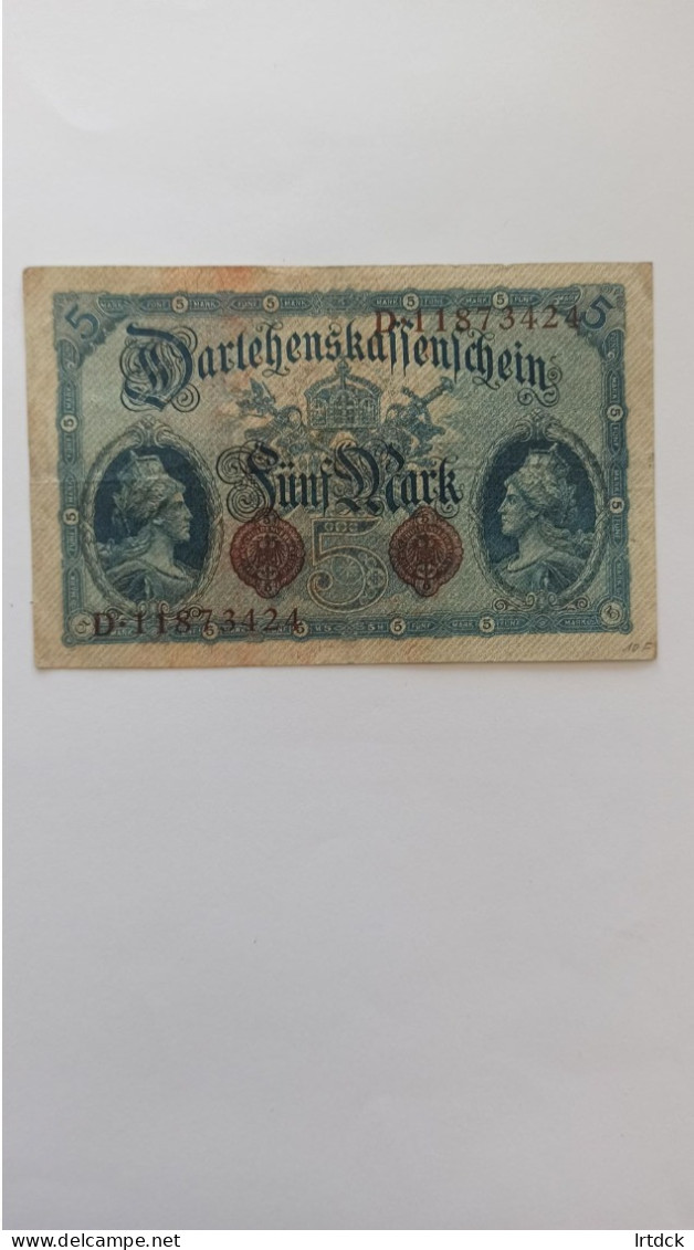 Billet Allemagne 5 Mark 1914 Série De 8 Chiffres - 5 Mark