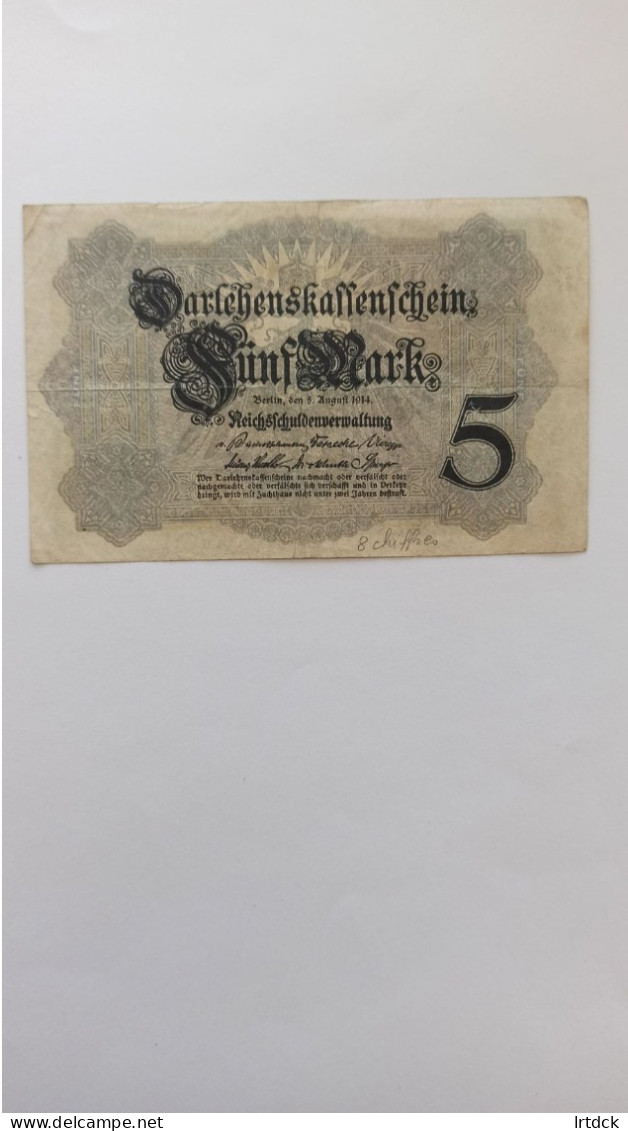 Billet Allemagne 5 Mark 1914 Série De 8 Chiffres - 5 Mark