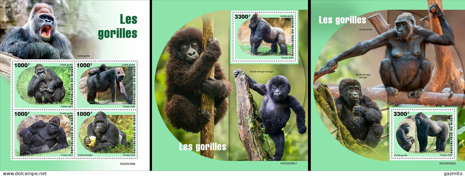 Niger 2022, Animals, Gorillas, 4val In BF+2BF - Gorillas