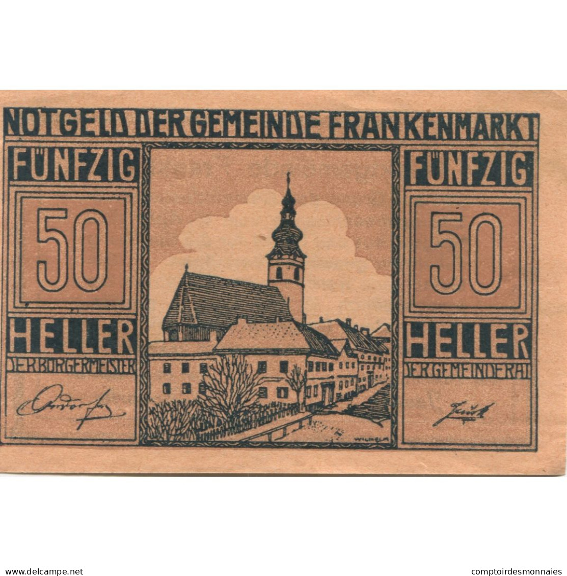 Billet, Autriche, Frankenmarkt, 50 Heller, Eglise 1921-05-31, SPL Mehl:FS 209d - Autriche