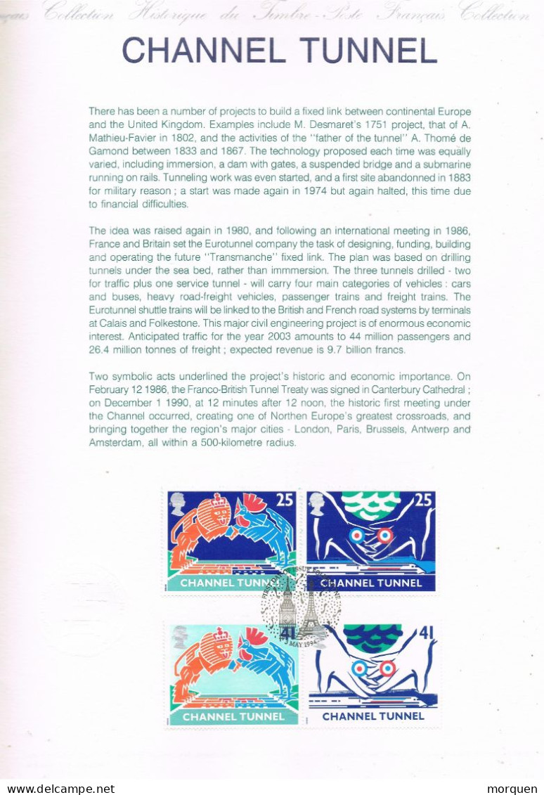 49618. Documento FRANCIA / ENGLAND 1994. CHANNEL TUNNEL, Emision Conjunta - Lettres & Documents