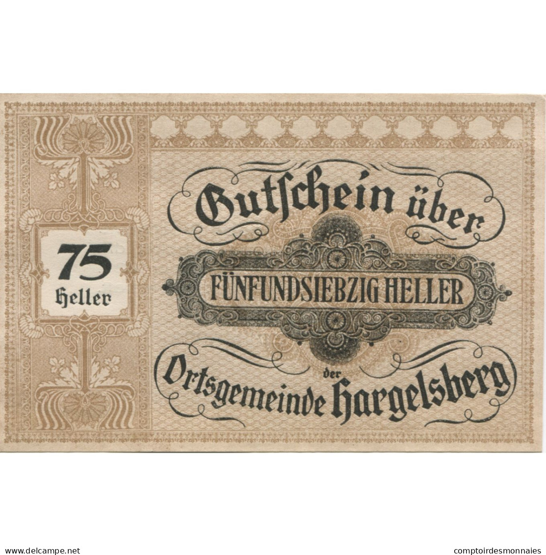 Billet, Autriche, Hargelsberg, 75 Heller, Texte 1920-12-31, SPL Mehl:FS 349IIc - Autriche