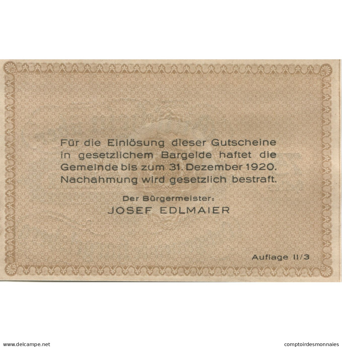 Billet, Autriche, Hargelsberg, 75 Heller, Texte 1920-12-31, SPL Mehl:FS 349IIc - Autriche