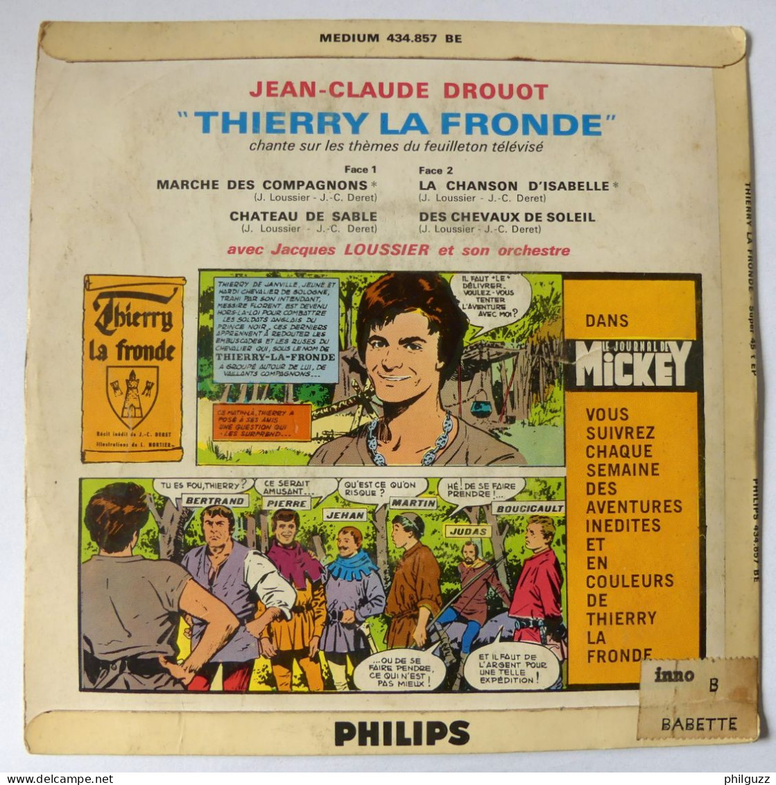 Disque Vinyle 45T THIERRY LA FRONDE LA MARCHE DES COMPAGNONS -  JC DROUOT - PHILIPS 434 857 - ORTF 1964 2 - Discos & CD