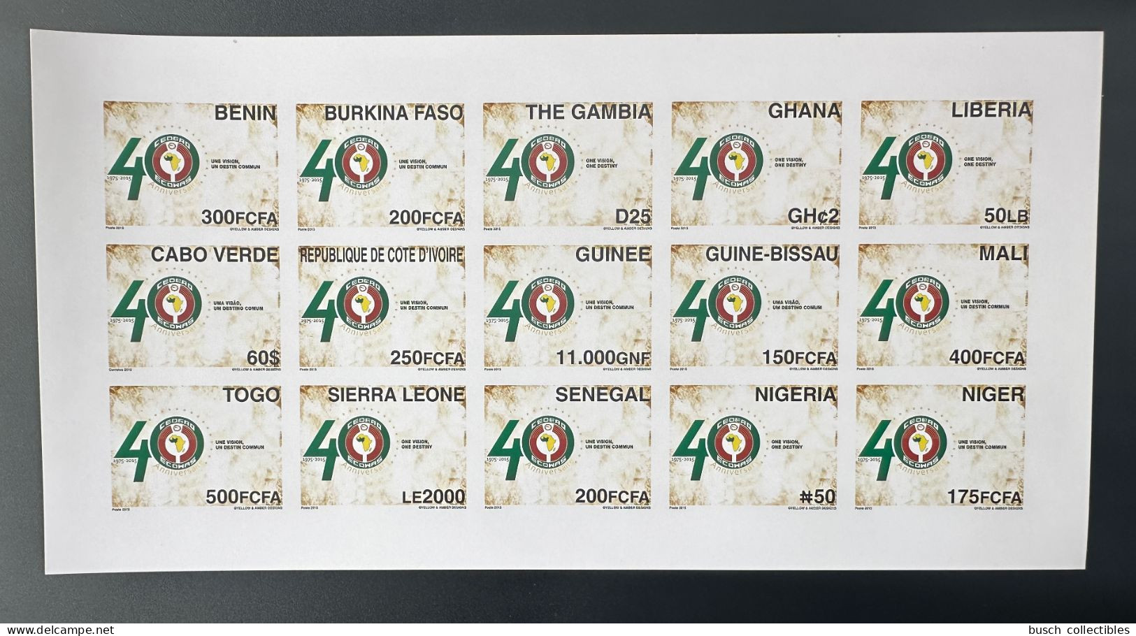 ULTRA RARE Epreuve De Luxe Proof 15 Pays Countries Länder 2015 Emission Commune Joint Issue CEDEAO ECOWAS 40 Ans Years - Gemeinschaftsausgaben