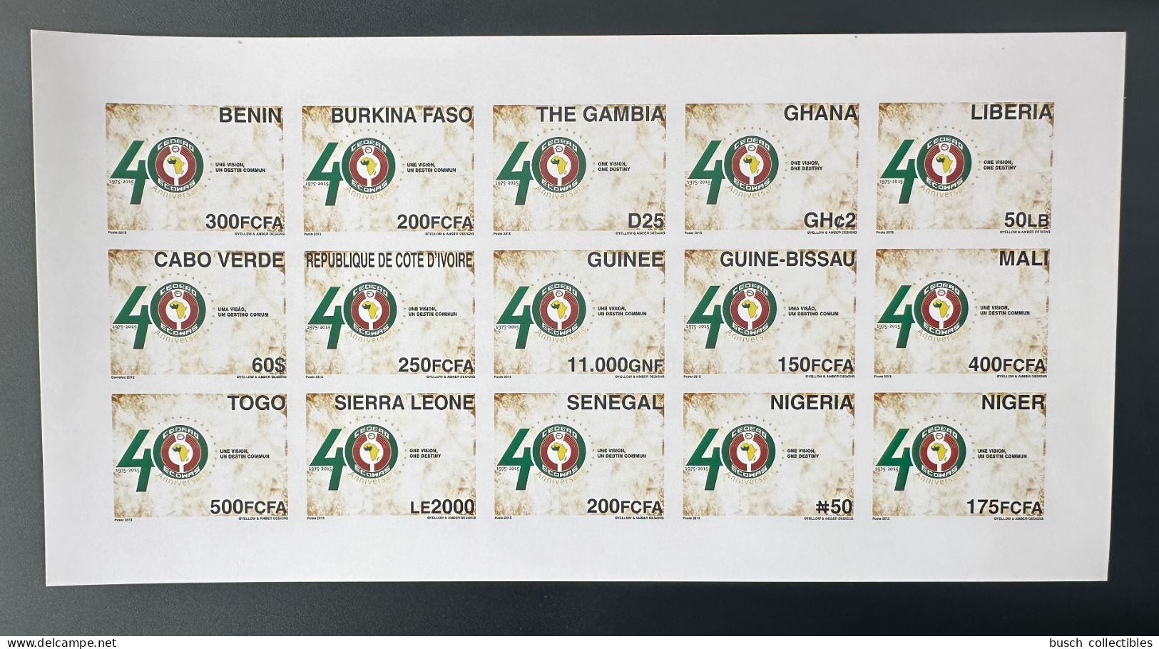 ULTRA RARE Epreuve De Luxe Proof 15 Pays Countries Länder 2015 Emission Commune Joint Issue CEDEAO ECOWAS 40 Ans Years - Benin – Dahomey (1960-...)