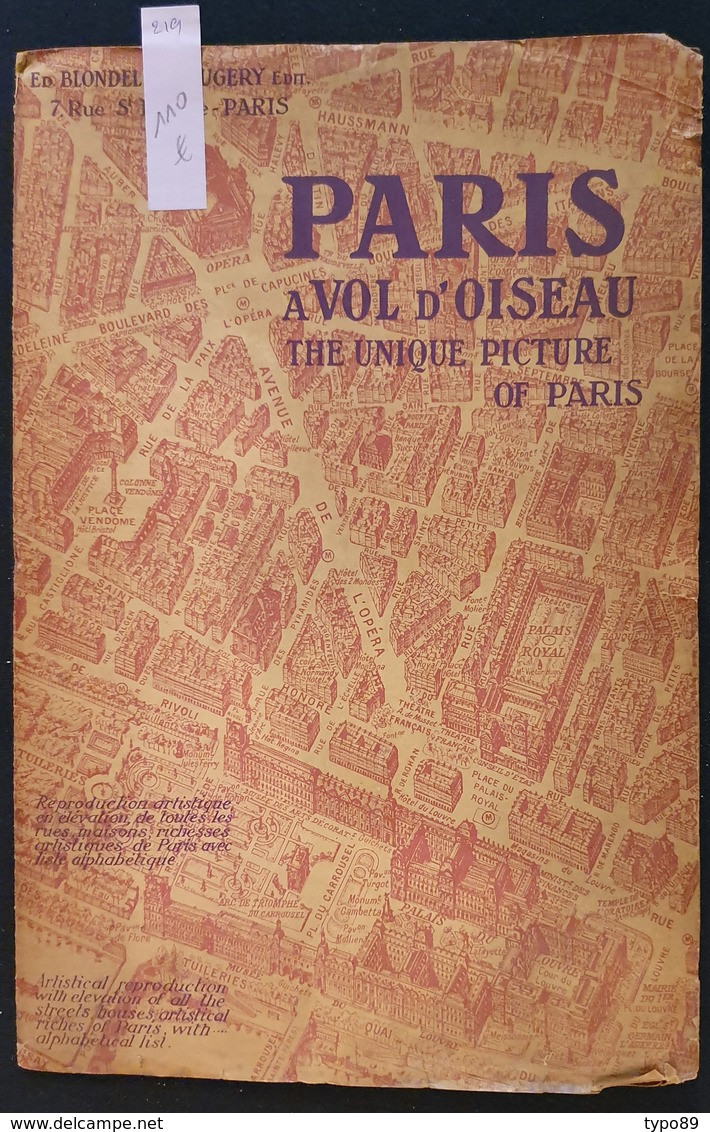 221 - E - Paris à Vol D'Oiseau - Blondel La Rougery - 1925 - Dressé Et Dessiné Par Georges Peltier - Cartes/Atlas