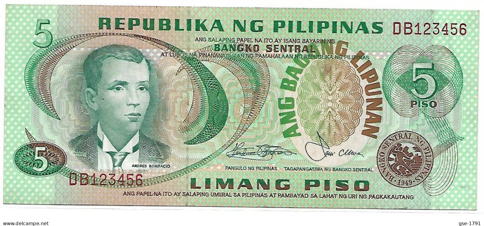 PHILIPPINES   Les CHIFFRES Se SUIVENT  #160c 5 Piso  ,  Billet  NEUF - Philippines