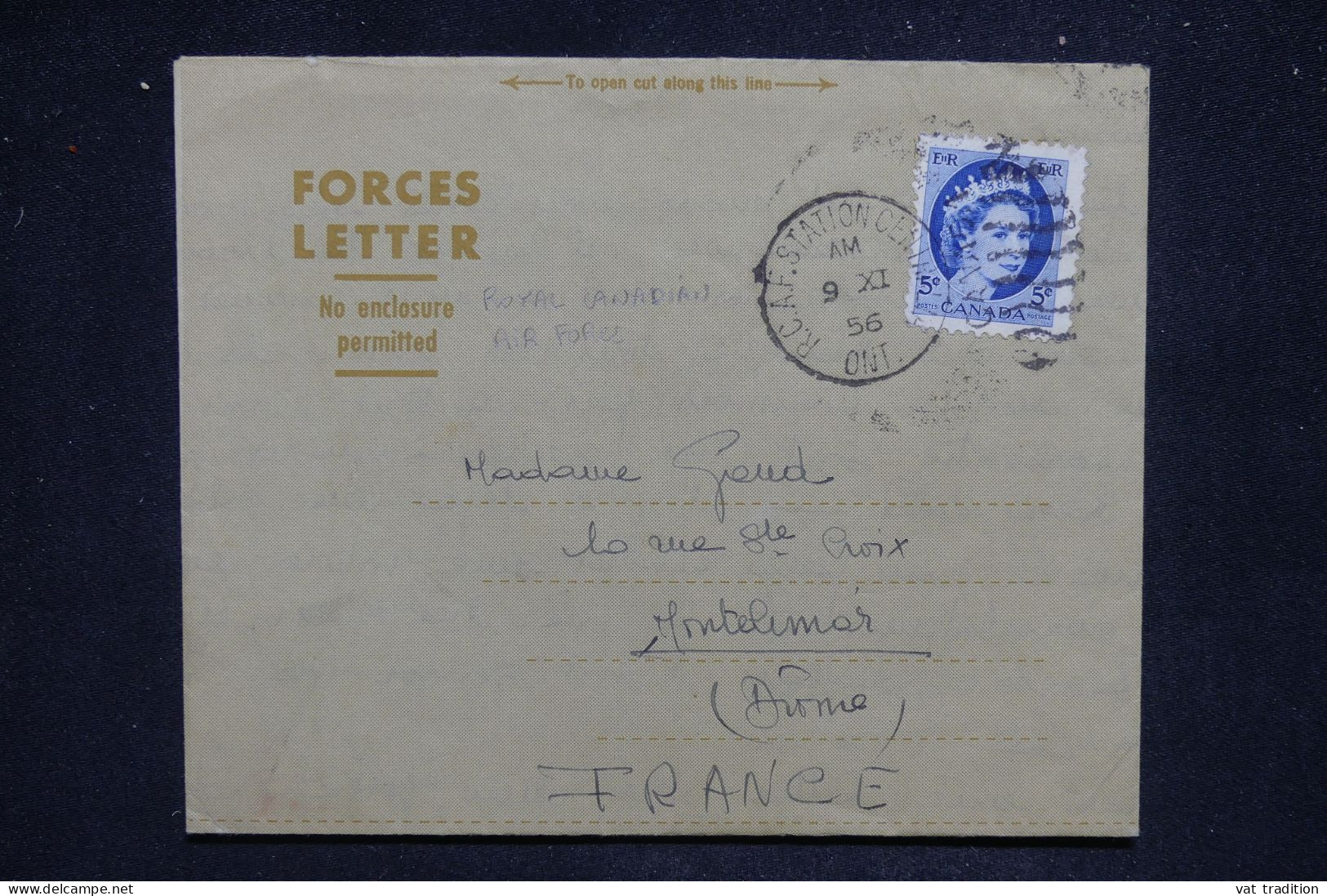 CANADA - Enveloppe De La Royale Air Force Pour La France En 1956  - L 142971 - Lettres & Documents