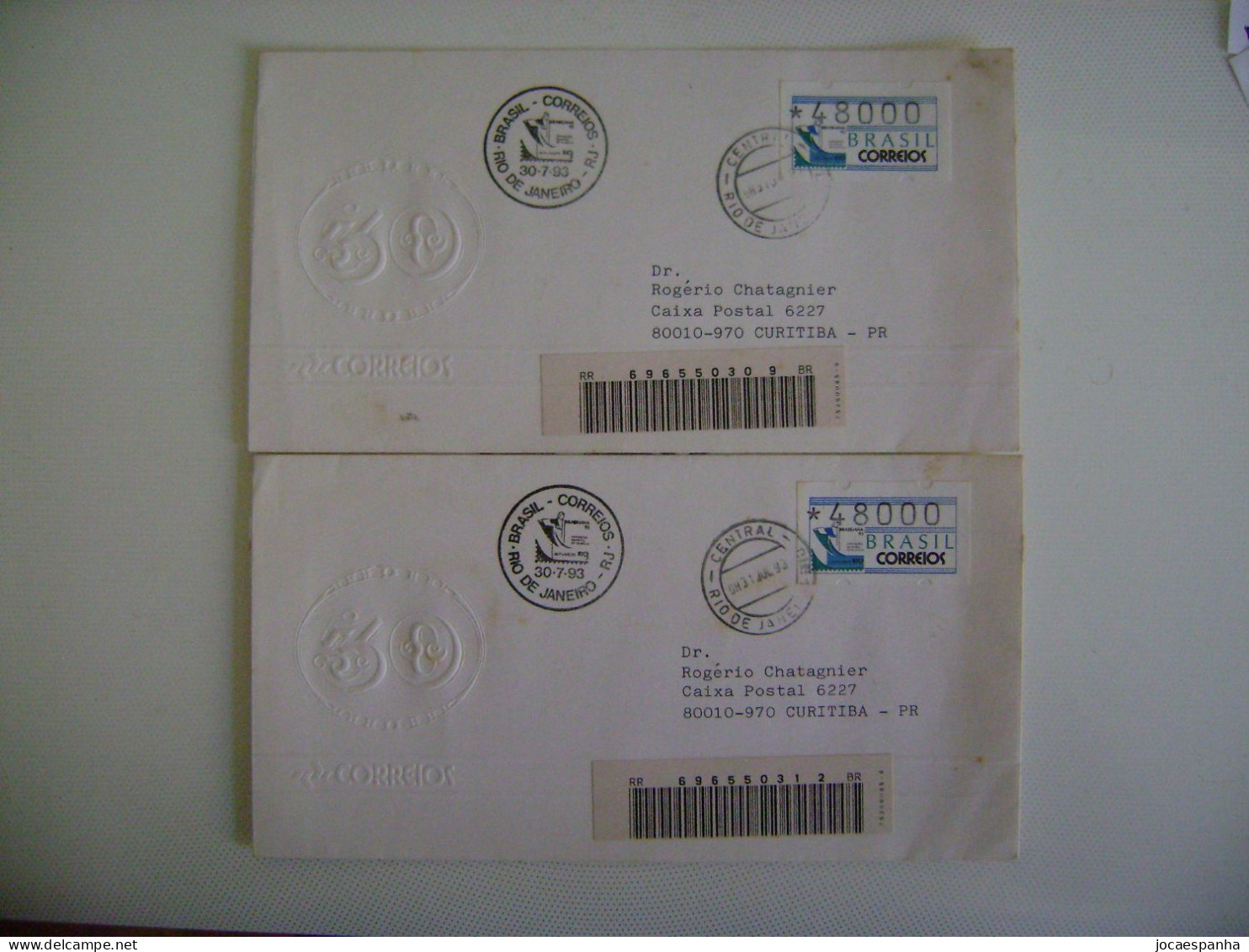 BRAZIL / BRASIL  - FOUR ENVELOPES CIRCULATED WITH AUTOMATED STAMPS IN 1993 IN THE STATE - Franking Labels