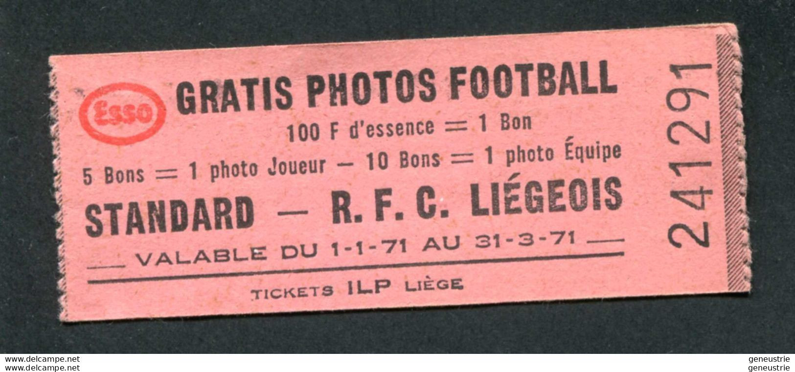 Jeton-carton De Nécessité - Ticket-prime 1971 "Esso Gratis Photos Football - R.F.C. Liégeois - ILP à Liège" - Monetary / Of Necessity