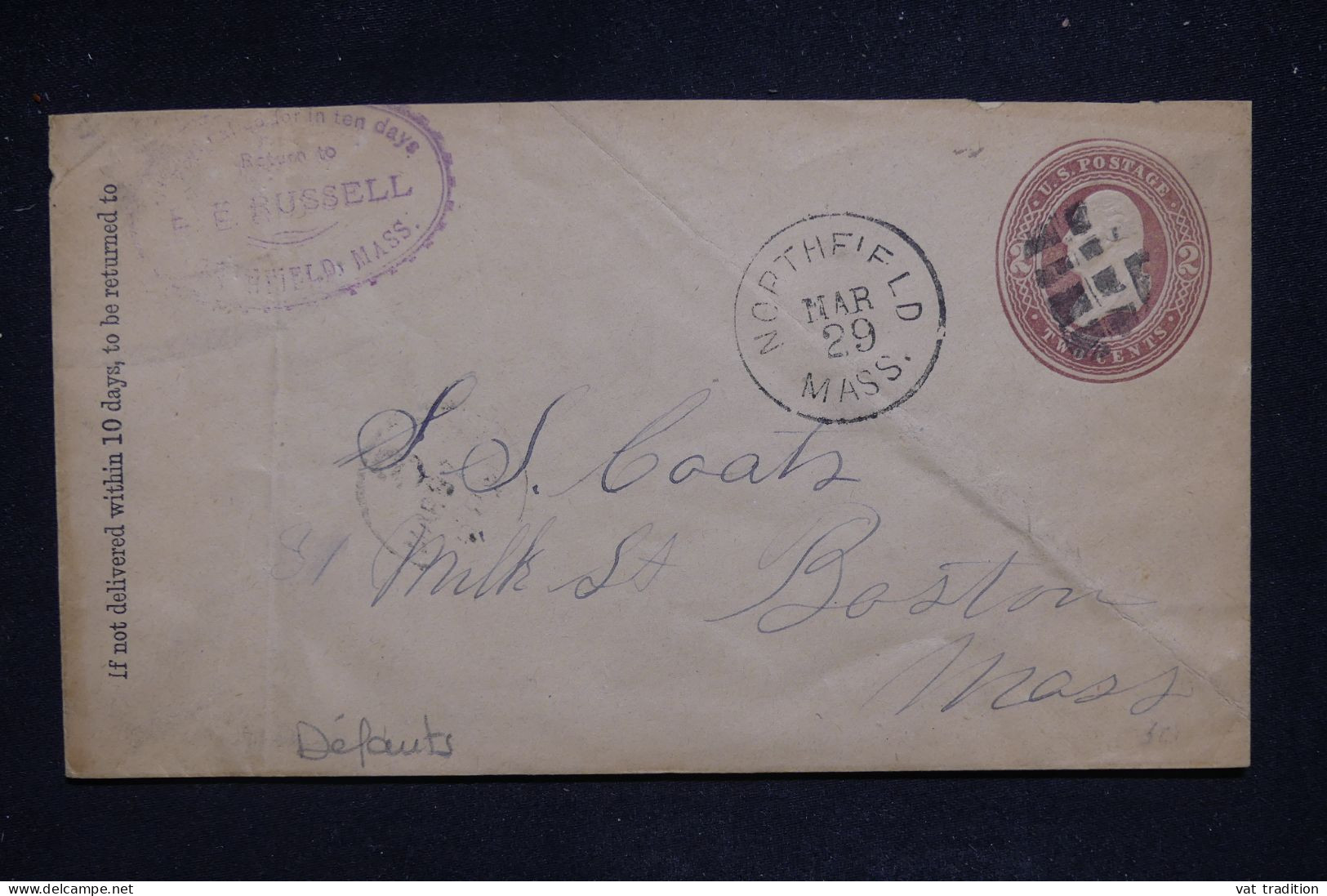 ETATS UNIS - Entier Postal De Northfield Pour Boston En 18.. - L 142982 - ...-1900