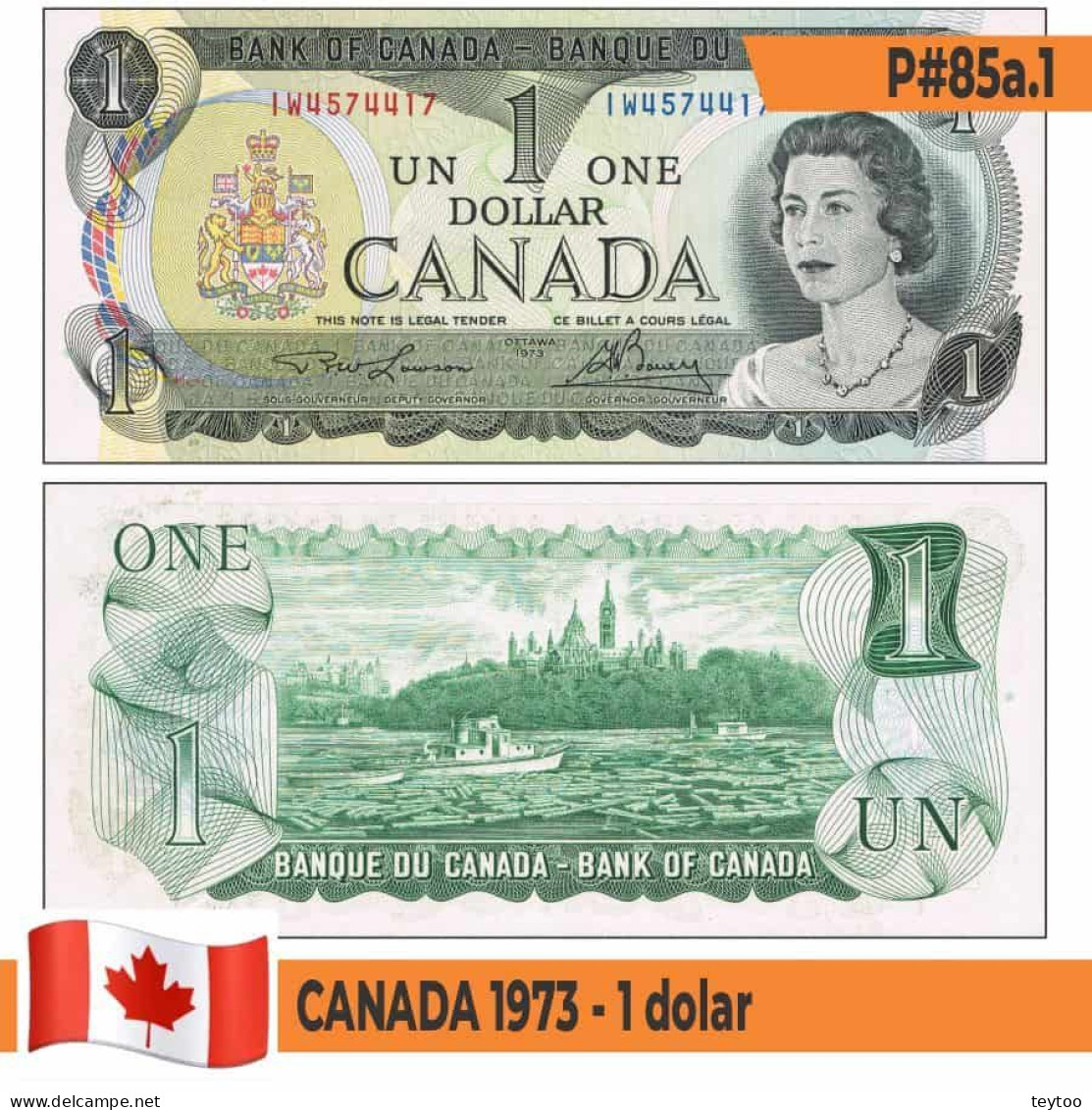 B0809# Canadá 1973. 1 Dólar (UNC) P#85a.1 - Kanada