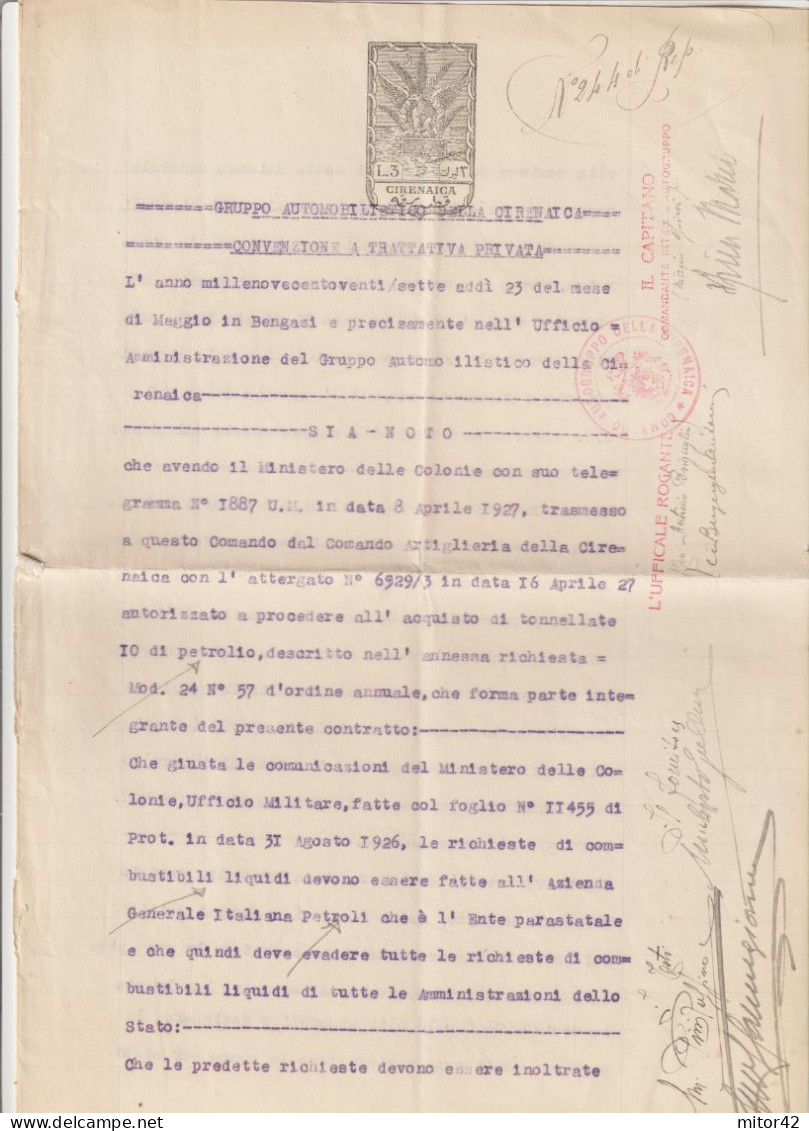 273a-Auto-Automobilismo-Carta Bollata Della Cirenaica (ex Colonia Italiana) Riguardante Gruppo Automobilistico - Cars