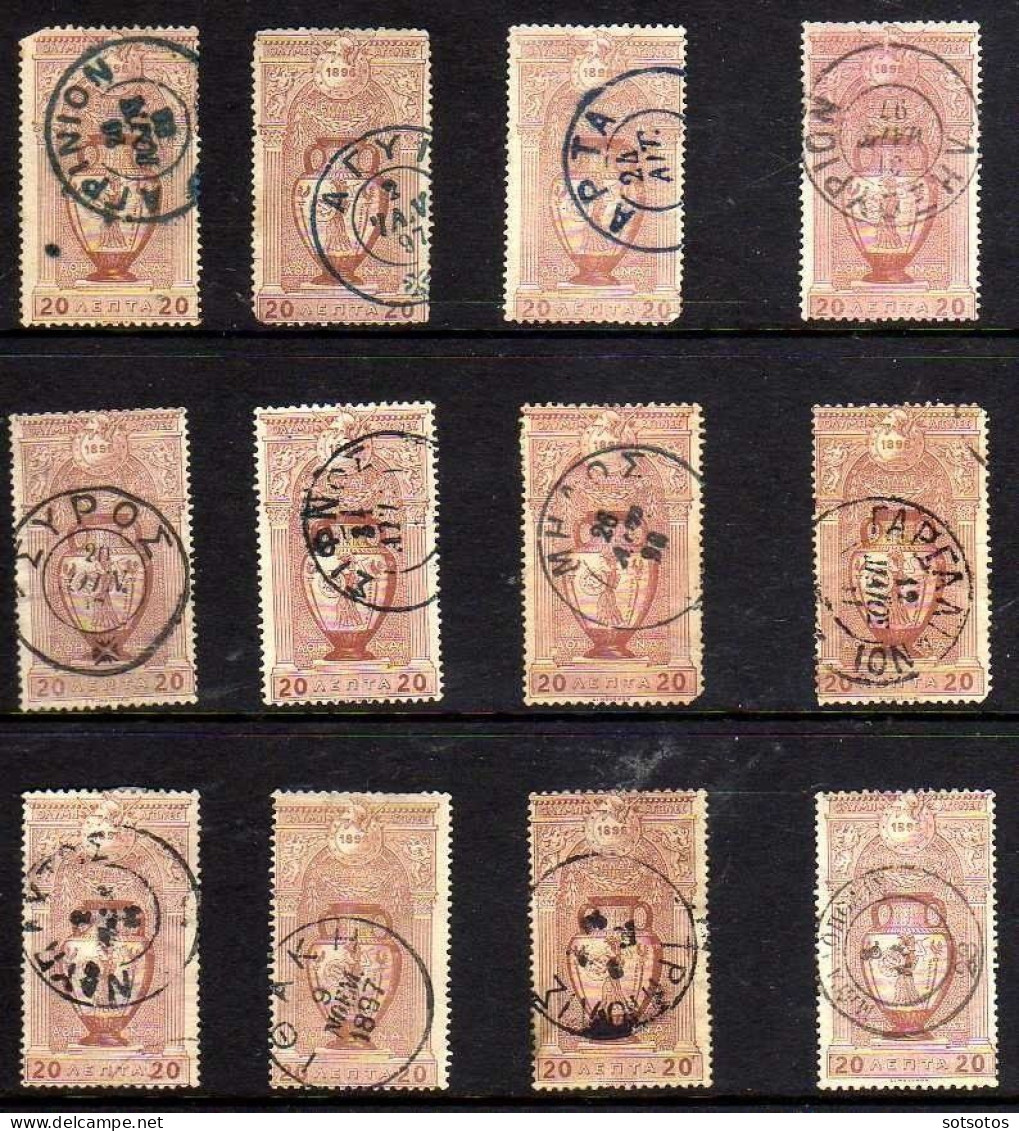 1896 First Olympic Games 12 All Different Cancellations On Olympic Stamps - All Different And Nice Cancels, Most Of Them - Used Stamps