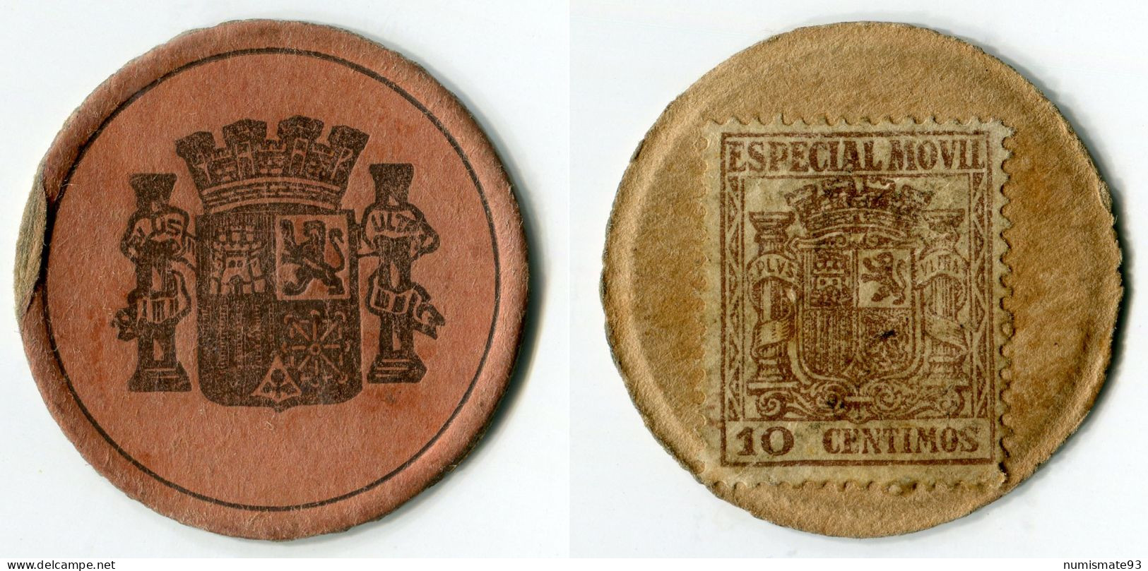 N93-0760 - Timbre-monnaie Espagnol - Carton Moneda - 10 Centimos - Kapselgeld - Encased Stamp - Monétaires/De Nécessité