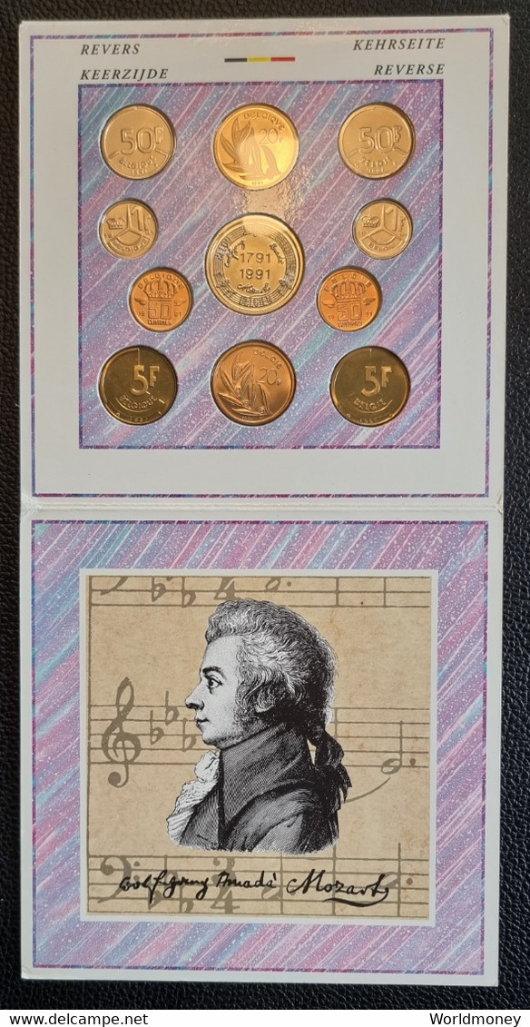 Belgium Mint Set 1991 "Wolfgang Amadeus Mozart" - FDEC, BU, BE & Münzkassetten