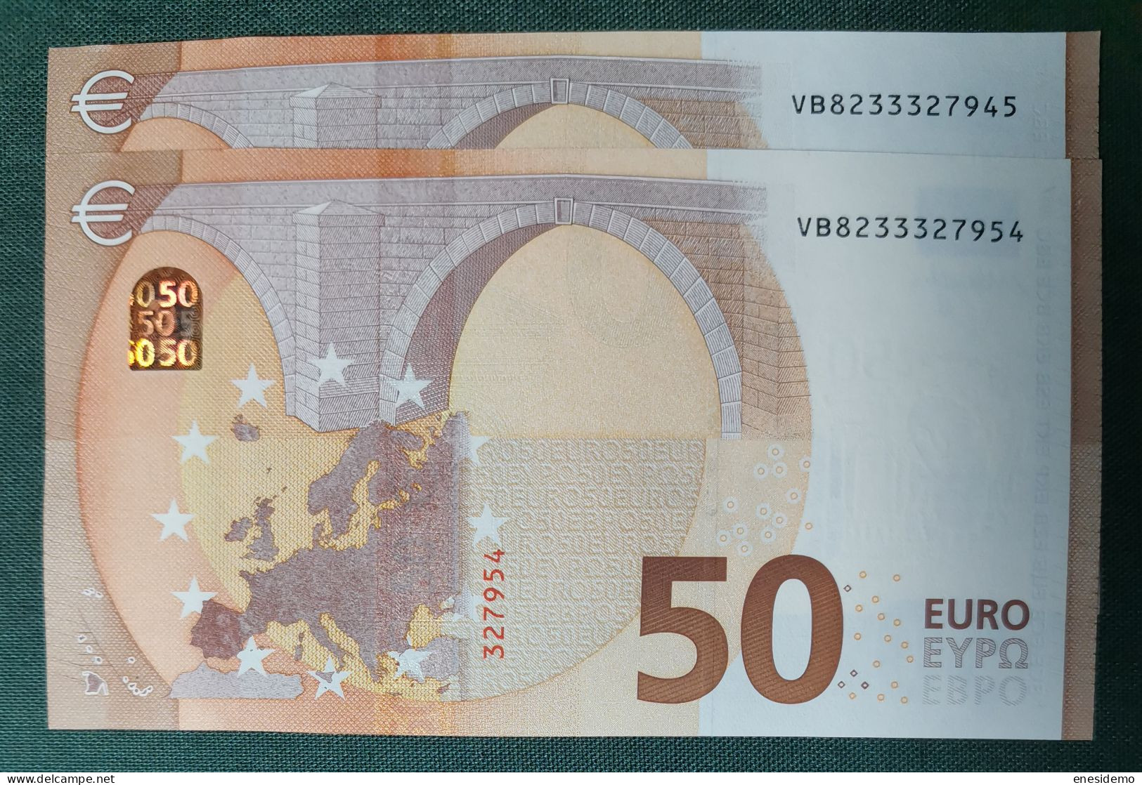 50 EURO SPAIN 2017 DRAGHI V017G2 VB CORRELATIVE COUPLE RADAR 2 SC FDS UNCIRCULATED  PERFECT - 50 Euro