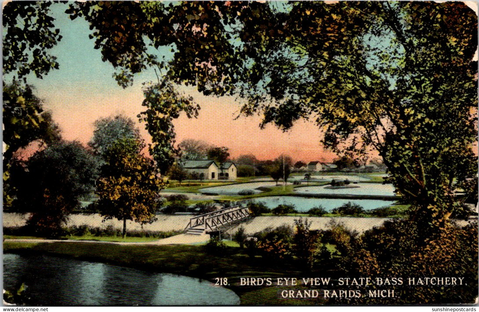 Michigan Grand Rapids Birds Eye View State Fish Hatchery 1914 Curteich - Grand Rapids