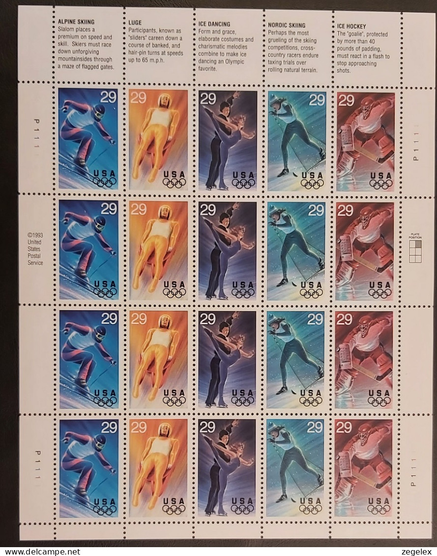 USA 1994 Winter Olympics - Pane Of 20. Scott No. 2807-2811a Postfris MNH** - Hojas Completas