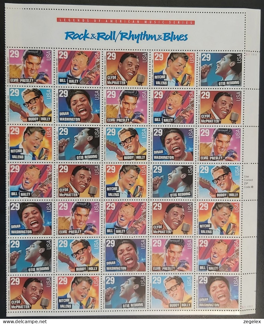 USA 1993 American Music Series. Sheet Of 35 Stamps. Scott No. 2724-2730a Postfris MNH** - Hojas Completas