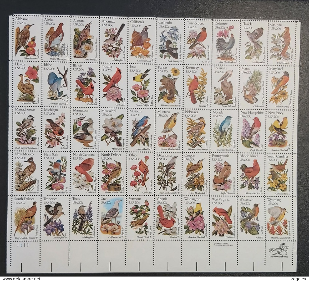 USA 1982 State Birds And Flowers. Sheet Perf 10,5x11,25  50 Values.  Scott No.1953-2002b. See Description - Sheets