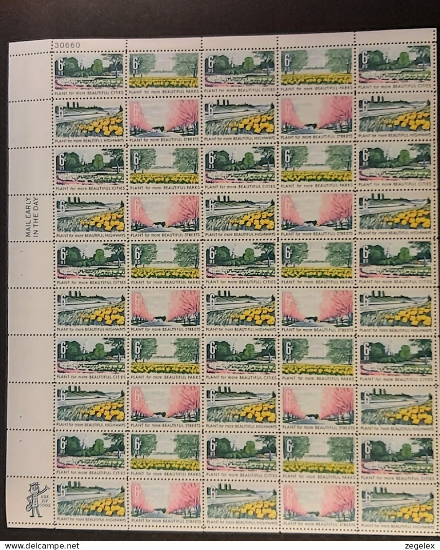 USA 1969 Beautification Of America -Sheet Of 50 MNH** Scott No. 1365-1368a - Fogli Completi