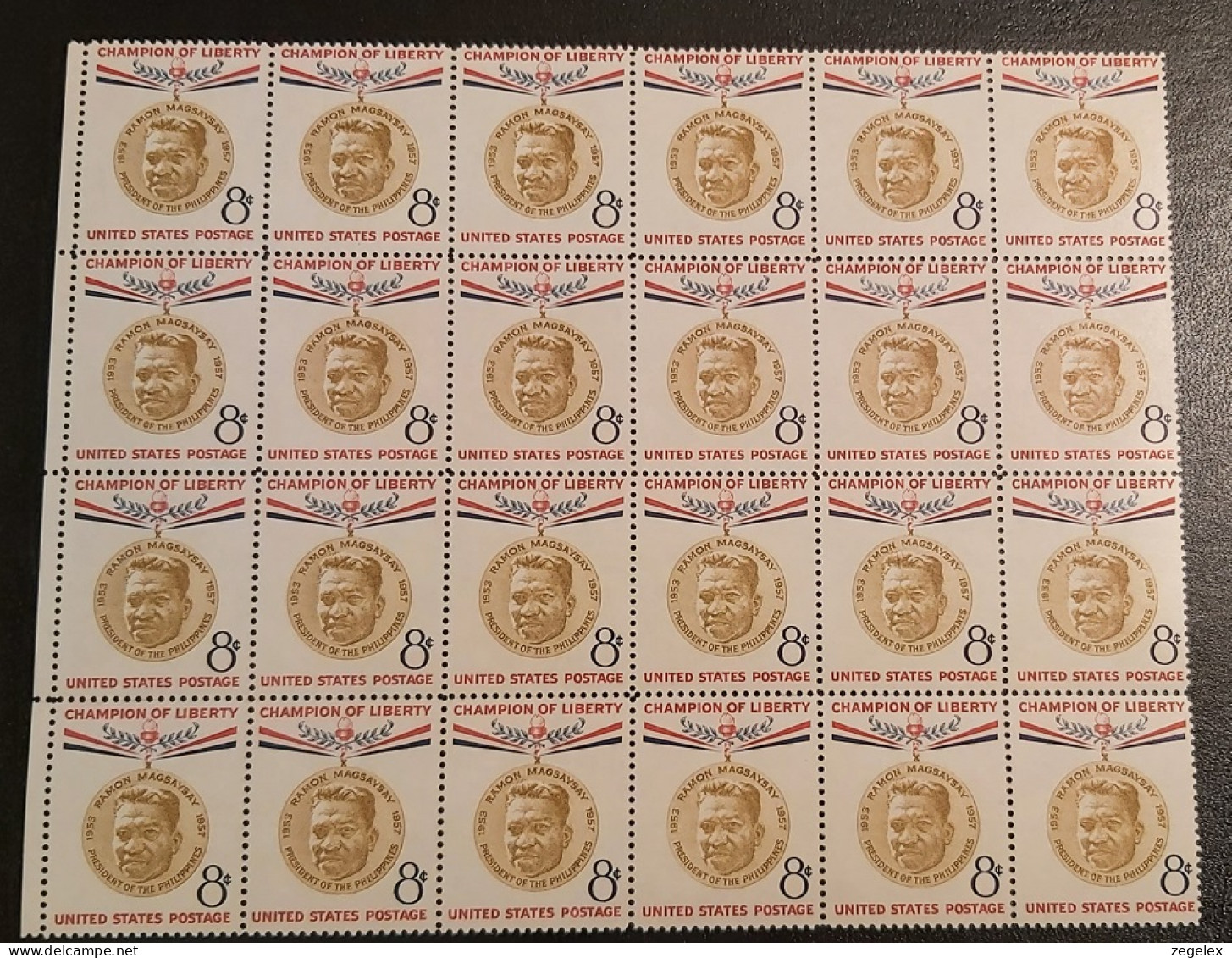 USA 1957 Ramon Magsaysay - President Of Philippines.  Sheet Of 24 Stamps MNH** Scott No. 1096 - Volledige Vellen