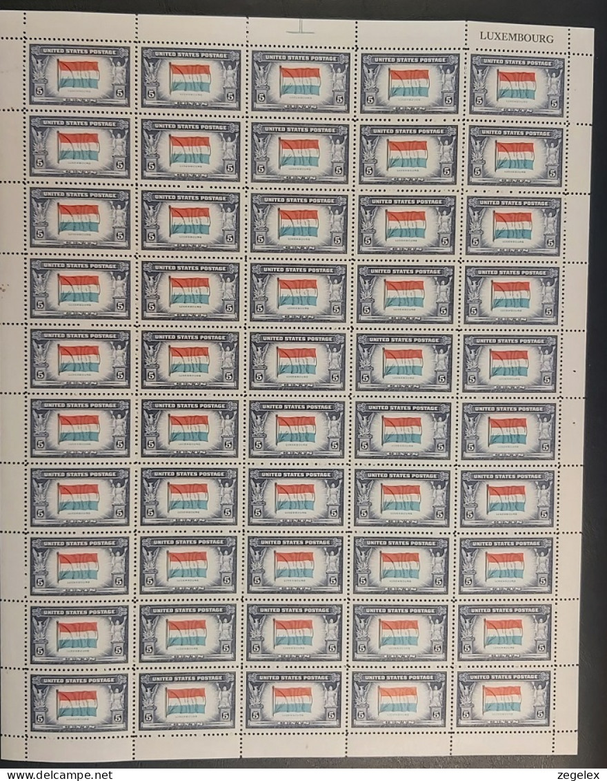 USA 1943 Overrun Countries Issue - Luxembourg Pane Of 50 Stamps MNH** Scott No. 912 - Feuilles Complètes